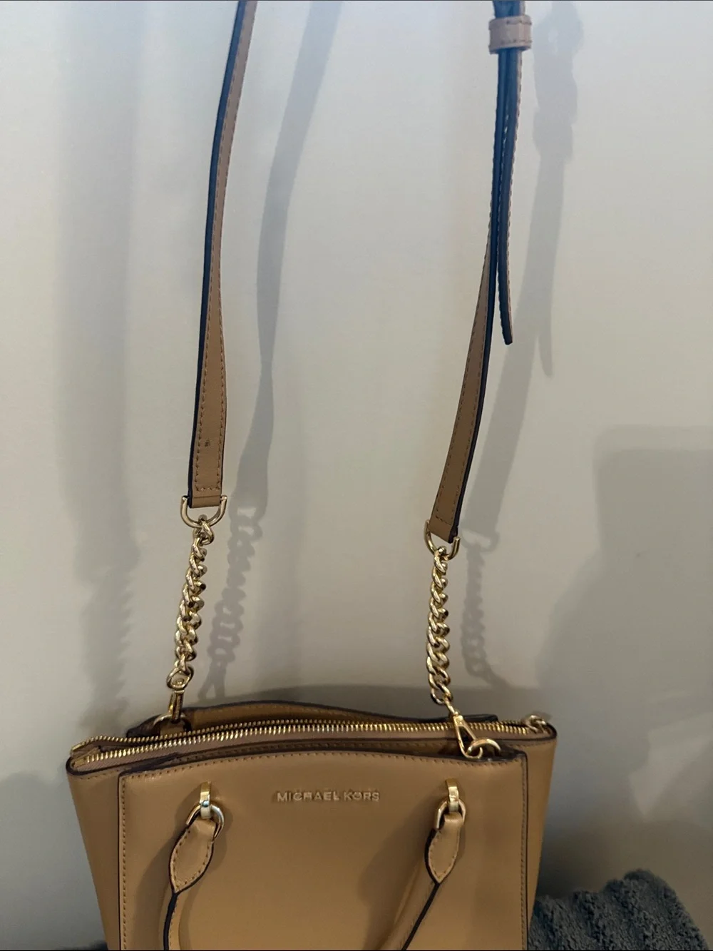 Michael Kors Camel Satchel with Gold Chain Trim